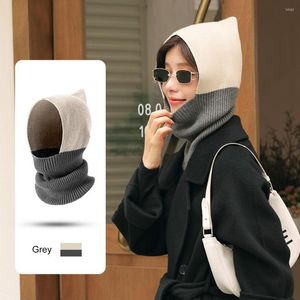 Cycling Caps Women Cap Scarf Stretchy Ladies Cold Proof Color Block Knitting Balaclava Hat For Outdoor