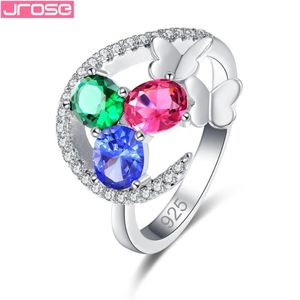 Cluster Ringe JROSE Schmetterling Schmuck Exquisite Grün Blau Weiß Rot Gelb Bunt Kubikzirkon Silber Ring Größe 6 7 8 9 Weihnachten