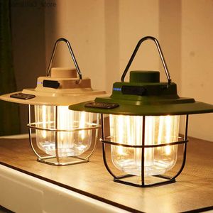 Camping Lantern Led Camping Lamp Retro Hanging Tält Lamp Waterproof Dimble Camping Lights Outdoor 4500mAh Battery Emergency Light Lantern Q231116