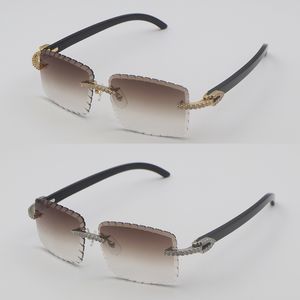 Luxus-Moissanit-Diamant-Set, randlose Sonnenbrille 3524012A, große Steine, Diamant-Sonnenbrille, Original, schwarzes Büffelhorn, Herren und Damen, Diamantschliff, quadratische Linse, neu