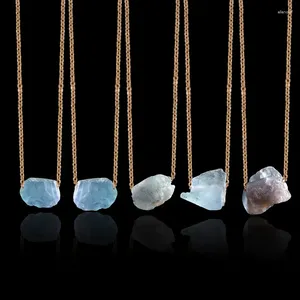 Pendant Necklaces 1pc Orignal Irregular Nuggets Gold Color Natural Quartz Stone Necklace Amethysts Amazonite Lapis Lazuli