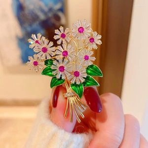 Brooches High Quality Gold Plated Cubic Zirconia 2023 Fashion Beautiful Enamel Bouquet Flower Brooch For Women's Clothing