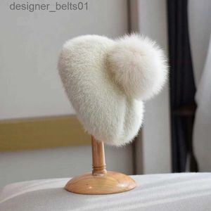 Berretti Nuovo berretto di velluto di visone per le donne Autunno Inverno Pelliccia di volpe Pompon Cappello Ourdoor Caldo cappello lavorato a maglia Versione coreana Moda Retro Bud HatL231115