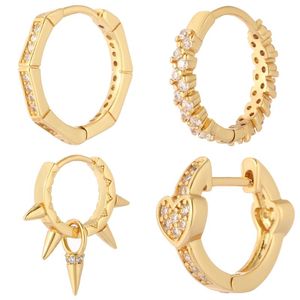 Hoop Earrings & Huggie Fake Piercing For Women Gold Color Micro Pave CZ Round Korean Fashion Female 2023 TrendHoop