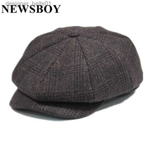 BERETS NEWSBOY MEN MEN HAT TWEED PLAID NEWSBOY CAP BRITISH STYLISH GATSBY FLAT CAP WOOLEN OCTAGONAL HAT AUTURN WINTER MALE BERETL231115