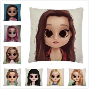 Pillow (Dollify) Beautiful Girl Cute Pattern Linen Cover Case For Home Sofa Car Decor Pillowcase45X45cm