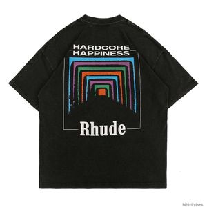 Designer Fashion Clothing Tshirt Luxury Mens Casual Tees Small Trendy Rhude Seven Color Frame Printing Highquality Pure Cotton Washed Wornout Loose Short Sleeved T