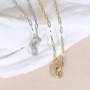 Collana con ciondoli a forma di graffetta geometrica in argento sterling al 100% alla moda, per donne, con zirconi cubici pavimentati in oro placcato in oro, gioielli carini per feste