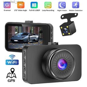 Car DVRs Car DVR WiFi Full HD 1080P Dash Cam Dual Lens Rear View Drive Video Recorder Black Box Auto Camera Dashcam GPS Car Accessories Q231115