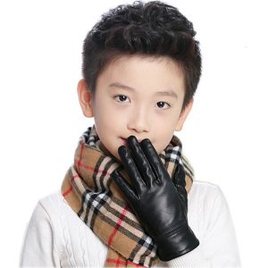 Five Fingers Gloves Winter Warming Genuine Leather thick Gloves For child Heavy Type Real Leather Cute Gloves real leather mittens 231115
