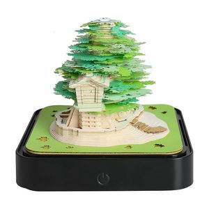 Calendário Omoshiroi Bloco Tree House Modelo Notepad 3D Memo Pad Pen Holder Presente Decoração Treehouse Art Crafts Coleção para festa 231115