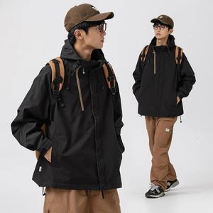 メンズジャケットビンテージルーズジャケット屋外ハードシェルオーバーオールフード付き登山服231114