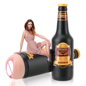 ポンプ玩具オロマニュアルオスのマスターベーターポータブルビールボトルソフトオーラル猫本物の膣セクストイ