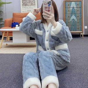 Women's Sleep Lounge Ladies Coral Velvet Pajamas Women Sleepwear Suit Autumn Winter Homewear Plush Thick Flannel Pijamas 2024 New Home Clothing Sets zln231115