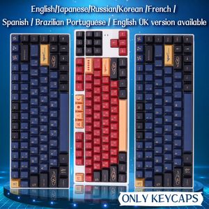 Keyboards BLUE RED Samurai Japanese Korean Russian Keycaps ISO layout Cherry Profile PBT Key cap For GMK Custom Mechanical Keyboard 1set 230414