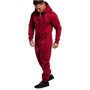 Men's Pants Men Hooded Rompers Long Sleeve Pajama Casual Solid Color Cargo Overalls Jumpsuit Trousers Zipper Hoodie Playsuit Male Clothes 230414