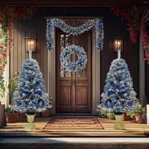 Decorative Flowers Tree Artificial Christmas 4-Piece Set Garland Wreath And Of 2 Entrance Trees X-mas With LED Lights