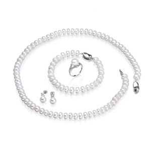 Bröllop smyckesuppsättningar Dainashi Fashion 925 Sterling Silver Wedding Jewelry Set for Women Real White Natural Freshwater Pearl 7-8mm Bread Round 231115