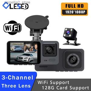 CAR DVRS WiFi 3-kanals bil DVR 3 Camera Dash Cam HD 1080p Dash Camera Dual Lens Dashcam Video Recorder Black Box 24H Parkeringsövervakning Q231115