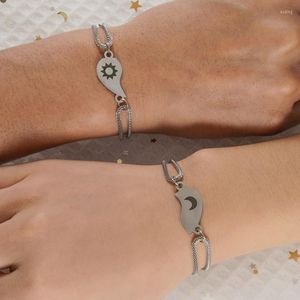 Braccialetti con ciondoli 2 pezzi Bracciale a cuore abbinato Bracciale a catena in acciaio inossidabile con ciondolo a forma di luna per regalo di compleanno di coppia