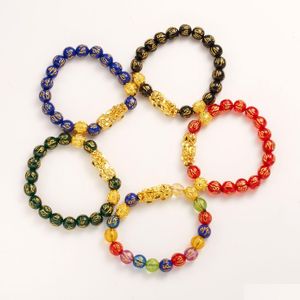 Kaliwowe Voleaf 10 mm koraliki obsydian pixiu sześciokaradarz Mantra Buddha Pead Elastyczna bransoletka dla mężczyzn Splana złota biżuteria VBR112 Drop Deli Dhjl2