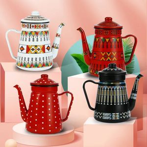 Coffee Pots 1.1L Chinese Style Enamel Pot with Thin Spout Kettle Hand Brew Oil Jug Crane Red 231115