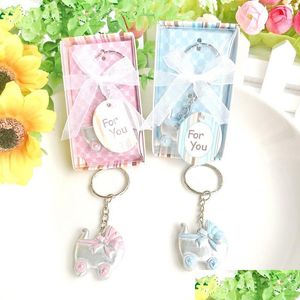 Party Favor New Baby Shower Favors Pink/Blue Carriage Design Key Chains Birth Christening Gift Keychain Lx2448 Drop Delivery Home Ga Dhzsl