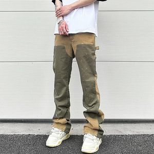 High Street Flare Pants for Men Casual Washed Baggy Straight Denim Trousers Jeans