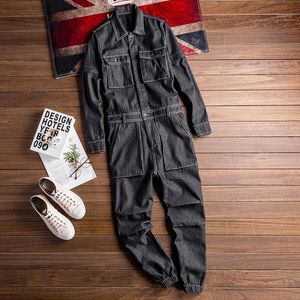 Herren Jeans Langarm Denim Overalls Füße Hip-Hop Fashion Casual