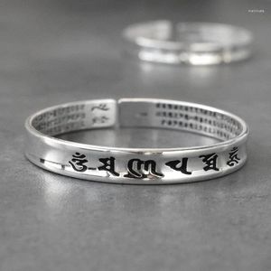 Bileklik Vintage Gümüş Kaplamalı Kuff Mantra Bilezik Erkekler/Kadın Kalp Sutra Lotus Çiçek Braclet Tibet Budizm Etnik Mücevherat