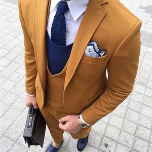 Męskie garnitury Blazers Anniebritney Yellow 3 sztuki Slim Fit Men Tweed Formal Suit 2023 Spring Fall Winter Groom Wedding Tuxedo Business Zestaw biznesowy