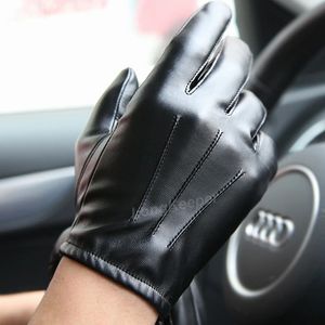 Перчатки с пятью пальцами для вождения, мужские роскошные полиуретановые перчатки для вождения, зима-осень, согревающие перчатки, кашемировые тактические перчатки, кожаные черные, для спорта на открытом воздухе 231115