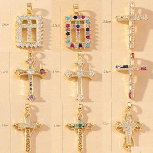 Charms Voleaf Mticolor Cz Charms Crucifix Cross Pendant For Necklace Copper Gold Plated Diy Handmade Jewelry Making Component Vjc106 D Dh1Pe