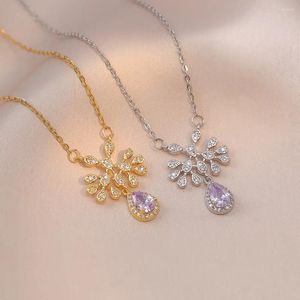 Pendant Necklaces Purple Elk Antlers Necklace With CZ Teardrop Stone Mystery Tree Of Life Crystal Designer Girl Accessories Jewelry