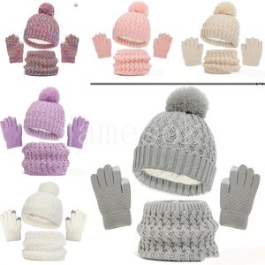 Sciarpa, guanti, cappello acrilico lavorato a maglia per bambini all'ingrosso autunno e inverno addensato 3 pezzi cappelli invernali df320