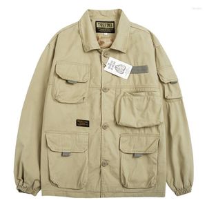사냥 재킷 가을 남성용 멀티 포켓 캐주얼 툴링 코트 야외 캠핑 등반 라벨 단일 가슴 커플 재킷