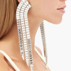 Stud Luxo Strass Long Tassel Retângulo Pingente Brincos Jóias de Casamento para Mulheres Cristal Charme Geométrico Dangle Brincos 231115