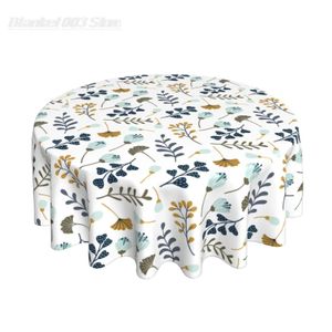 Table Cloth Blue Grey White Floral Leaves Round Tablecloth 60 Inch Spring Summer Leaf Table Clothes Rustic Reusable Circle Table Cover for 231115