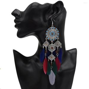 Kolczyki Dangle Bohemian etniczne plemienne długie kolorowe frędzle z piórek dla kobiet vintage hipis boho afrykańska biżuteria