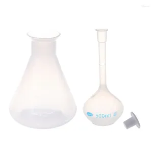 Hip Flasks 500Ml Clear Plastic Conical Flask Storage Bottle & Long Neck White Volumetric Measuring