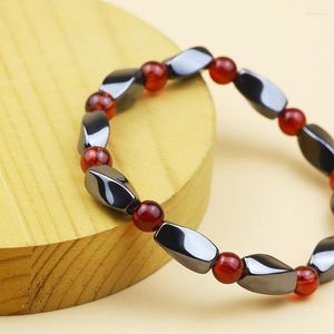 Charm Bracelets Natural Red Carnelian Stone Beads Hematite Bracelet Fashion Women Men Geometric Style Beaded Stretch Gift Jewelry Yoga
