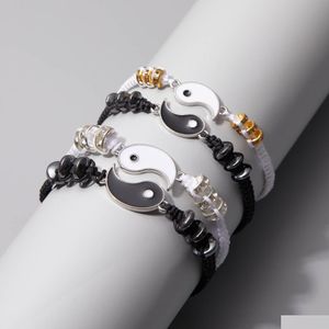 Charme Pulseiras Voleaf Casal Pulseiras Cordão De Couro Trança Corrente Gossip Chinês Tai Chi Liga Pingente Amante Presente Amizade Sorte Jóia Dhjmq