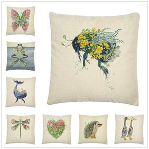 Pillow Beautiful Art Painting Animal Pattern Linen Cover Case For Home Sofa Car Decor Pillowcase 45X45cm