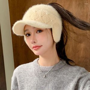 Berets Mulheres Chapéu Moda Malha de Lã Mulheres Quentes Esportes Cap Winter Baseball Ear Protection Beanies para