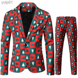 Herrjackor Casual Red Printed Two-Piece Men's Christmas Suit (Jacket + Pants) Stylish Blazer Coat med byxor Black Green Blue S-4XLL231115