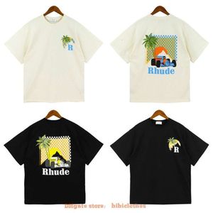 Tasarımcı Moda Giyim Tshirt Lüks Erkek Günlük Tees 2023 Yaz Yeni Kısa Kollu Rhude Erkekler Ay Işığı Tropik Baskı T-Shirt Üst Erkekler