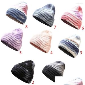 Basker uni vinter varm ribbed stickade mössa hatt gradient tiedye harajuku hip hop utomhus sport skid stretch manschetter skl cap dro dhgarden dh0h8