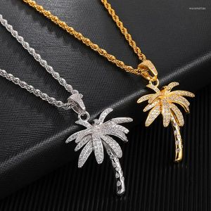 Pendanthalsband 1 Fashion Charm Hip Hop Bling Iced Out Micro Paled CZ Palm Tree Pendants For Men Rapper smycken med tenniskedja