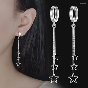 Brincos de argola kofsac elegante três estrelas para mulheres 925 prata esterlina joias de festa lindo brinco de borla longa