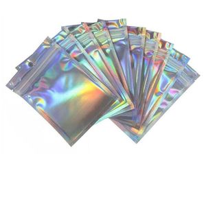 Clear Holographic Laser Ziplock Bag Cosmetic Packaging Self Sealing Presentväska smycken Tjock aluminiumfolie Stislåsväskor Jajro